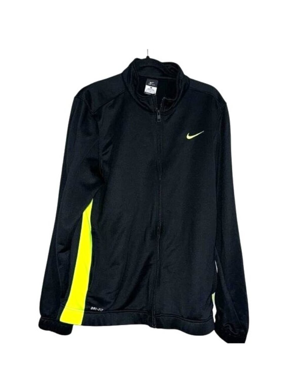 Nike Dri-Fit Black & Neon Yellow Full-Zip Jacket L Unisex 100% Polyester Lightwe